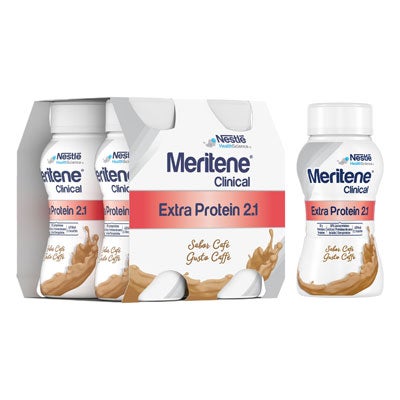 Meritene Clinical Extra Protein 2.1 è un alimento a fini medici speciali liquido ipercalorico e iperproteico, liquido pronto all’uso, formulato per il trattamento della malnutrizione calorico-proteica dei pazienti neoplastici e /o con malnutrizione e sarcopenia severa.  4 bottigliette da 200ml  Gusti: caffè, cioccolato, vaniglia, neutro e fragola (gusto fragola disponibile da dicembre 2026)